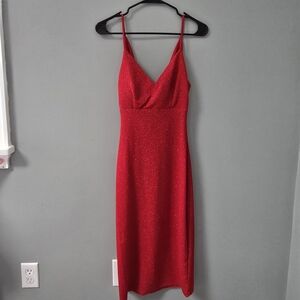 Premier Amour Red Sparkle Sleeveless Midi Cocktail Dress Size 4